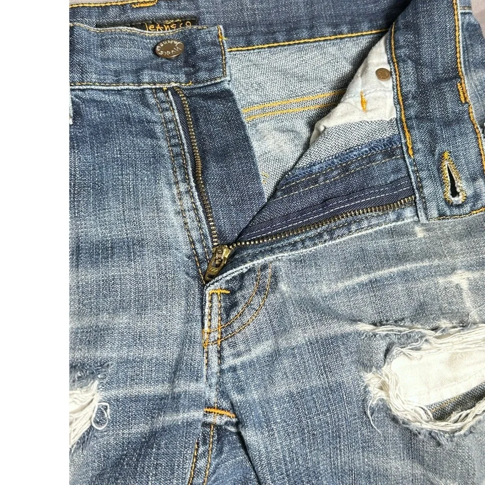 Nudie Jeans Distressed Denim Cutoff Shorts Women's Size 29/34 Made in Italy Blue